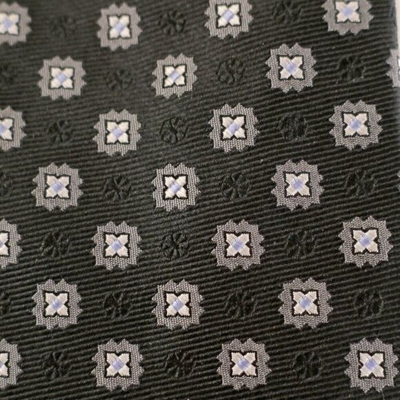 NWT Hart Schaffner Marx Black Floral Geometric Woven Silk Tie - Picture 2 of 7